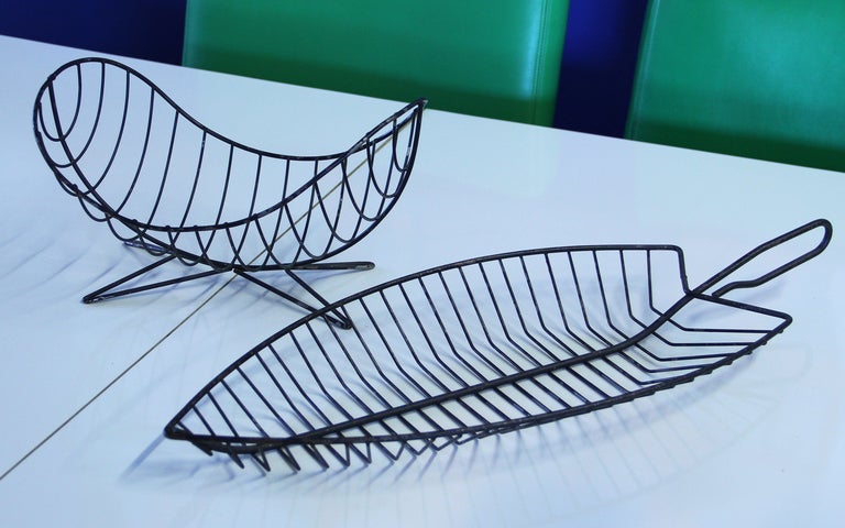Mid-Century Modern Wrought Iron Fruit Leaf Basket from the Structural Modern Line