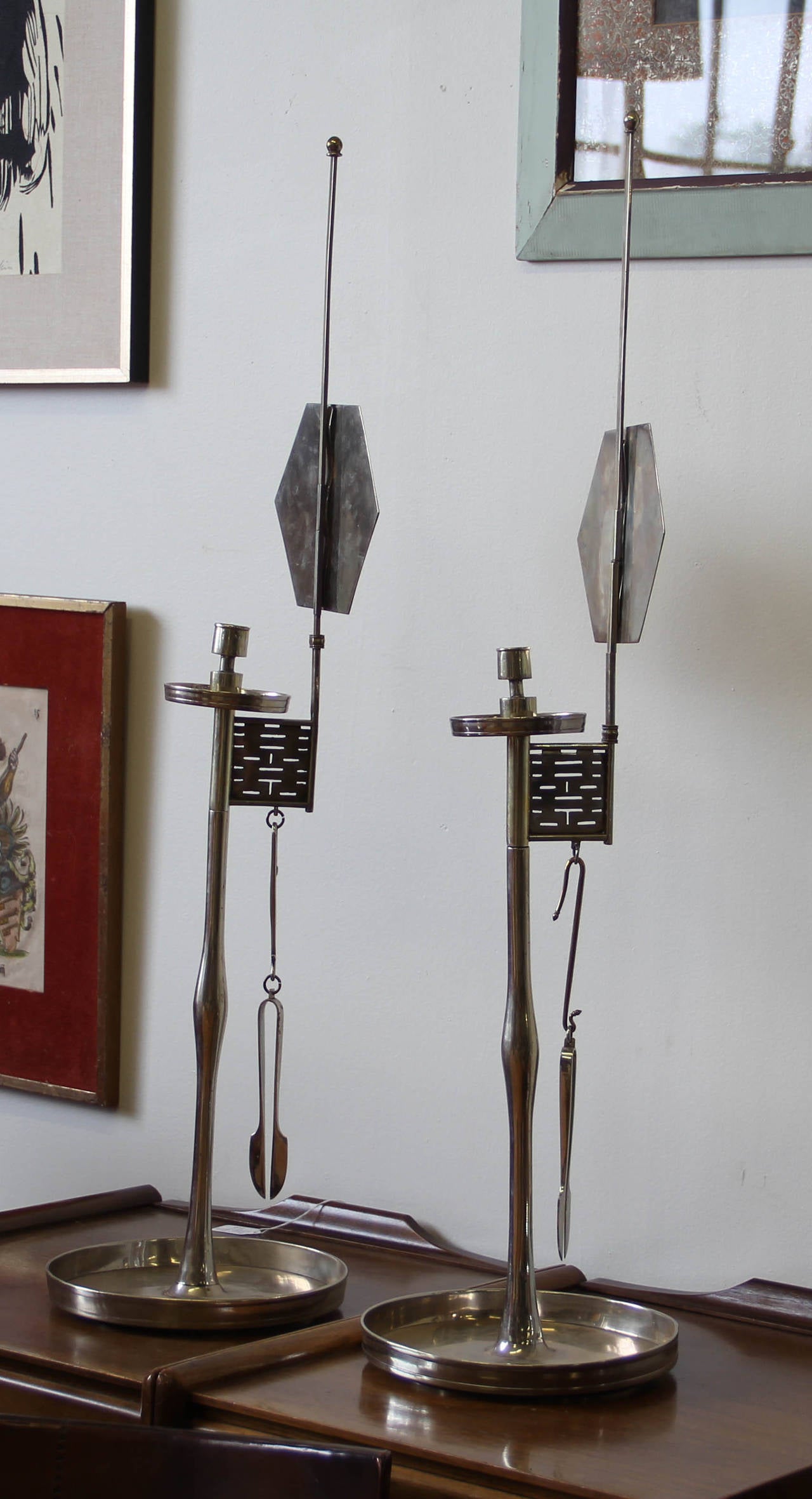 Japanese Arts and Crafts Nickel-Silver Candle Sticks Circa 1910 For Sale 2
