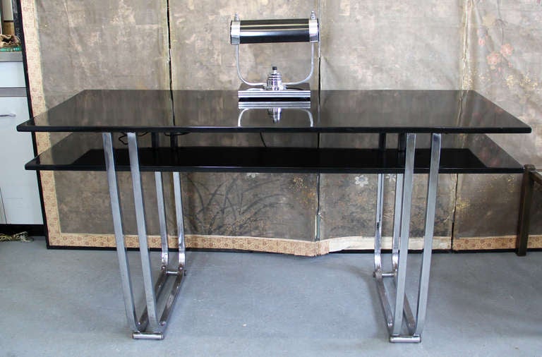 Art Deco Machine Age Modern Deskey Style Chrome and Lacquer Writing Desk