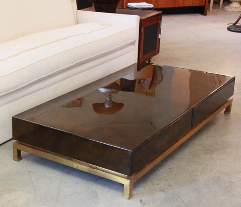 Mid-Century Modern Maison Jansen Lacquer Coffee Table with drawers by Guy Lefevre