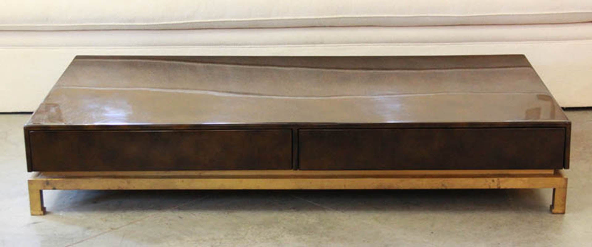 Maison Jansen Lacquer Coffee Table with drawers by Guy Lefevre