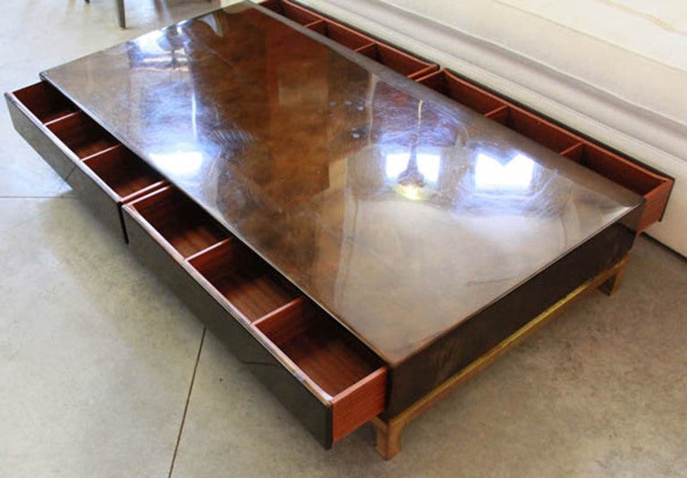 Maison Jansen Lacquer Coffee Table with drawers by Guy Lefevre In Good Condition In Minneapolis, MN