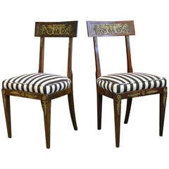Pair of 19th Century French Empire Bronze Mounted Mahogany Side Chairs