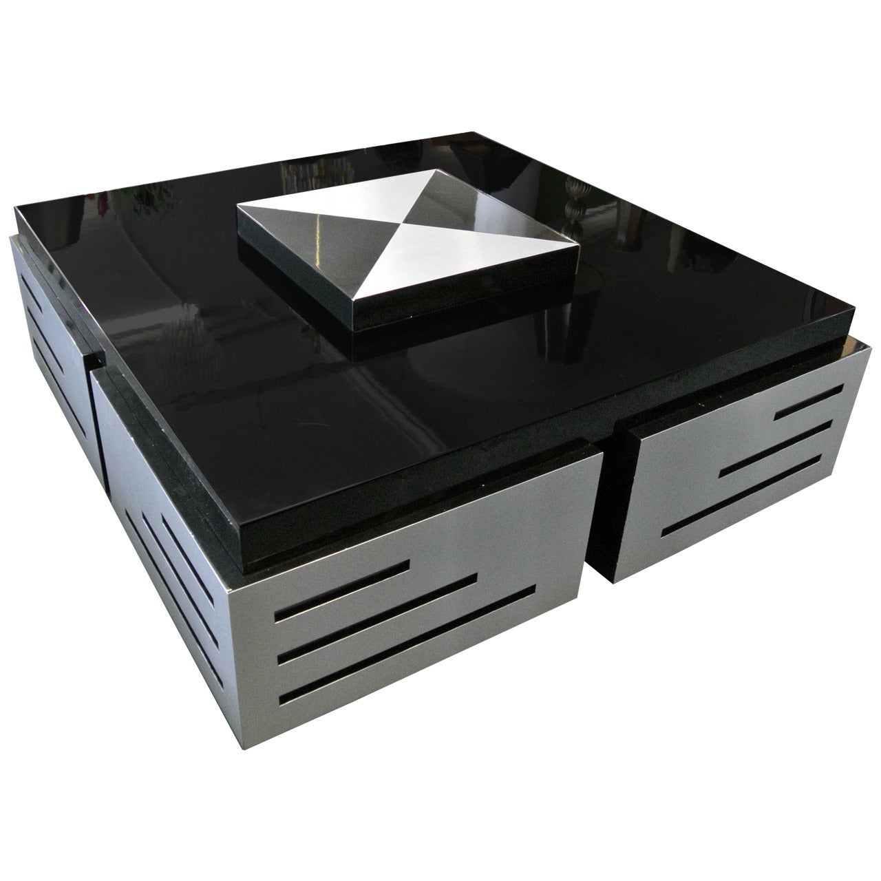James Callahan Custom Design Lacquered and Brushed Stainless Steel Coffee Table For Sale