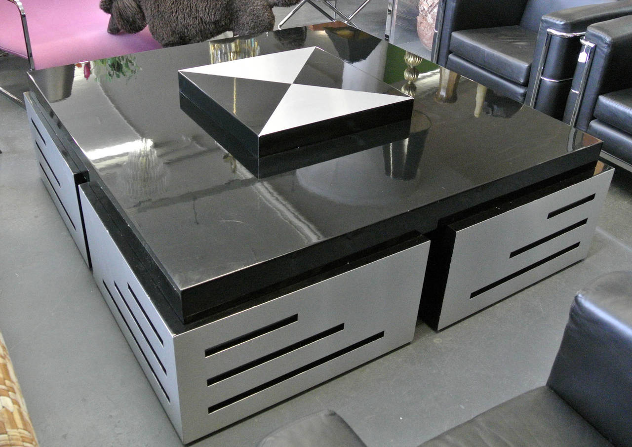 American James Callahan Custom Design Lacquered and Brushed Stainless Steel Coffee Table For Sale