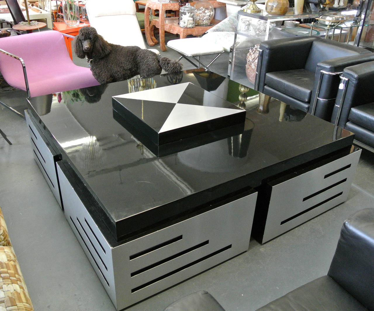 Late 20th Century James Callahan Custom Design Lacquered and Brushed Stainless Steel Coffee Table For Sale