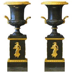 Pair of 19th Century French Neoclassical Bronze and Gilt Urns
