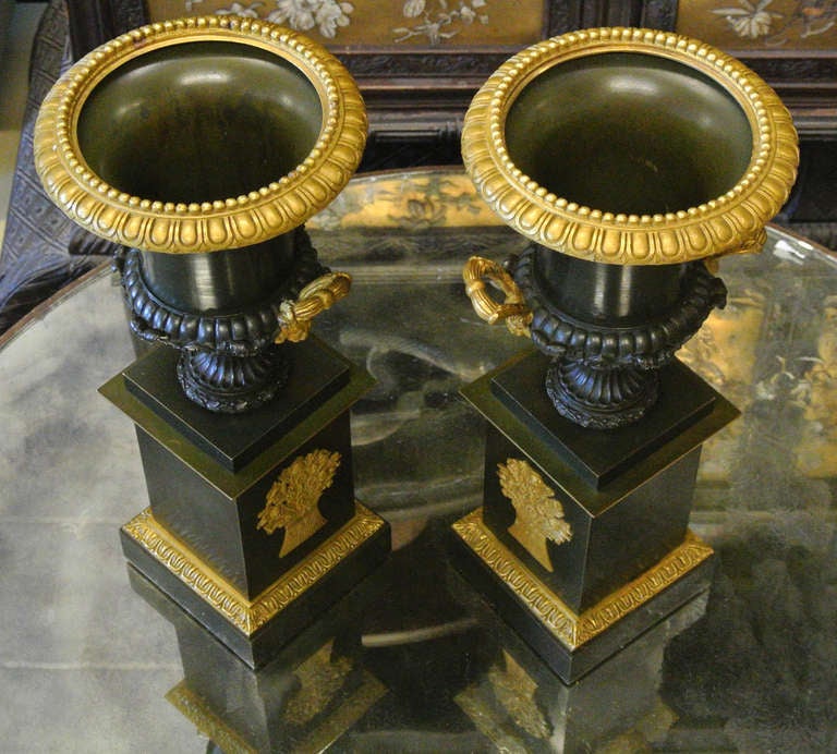 Pair of 19th Century French Neoclassical Bronze and Gilt Urns 2