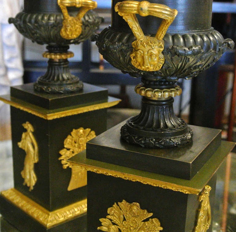 Pair of 19th Century French Neoclassical Bronze and Gilt Urns 1