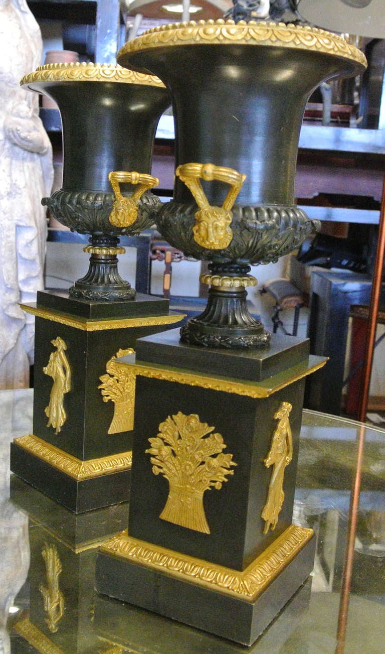 Pair of 19th Century French Neoclassical Bronze and Gilt Urns In Excellent Condition In Minneapolis, MN