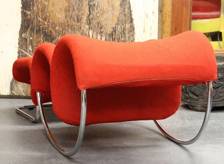 Late 20th Century Unique Mid-Century Modern Chrome Rocking Chair and Ottoman For Sale