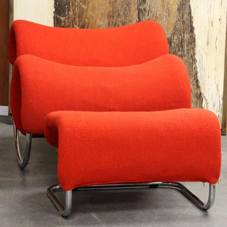 Unique Mid-Century Modern Chrome Rocking Chair and Ottoman For Sale 1