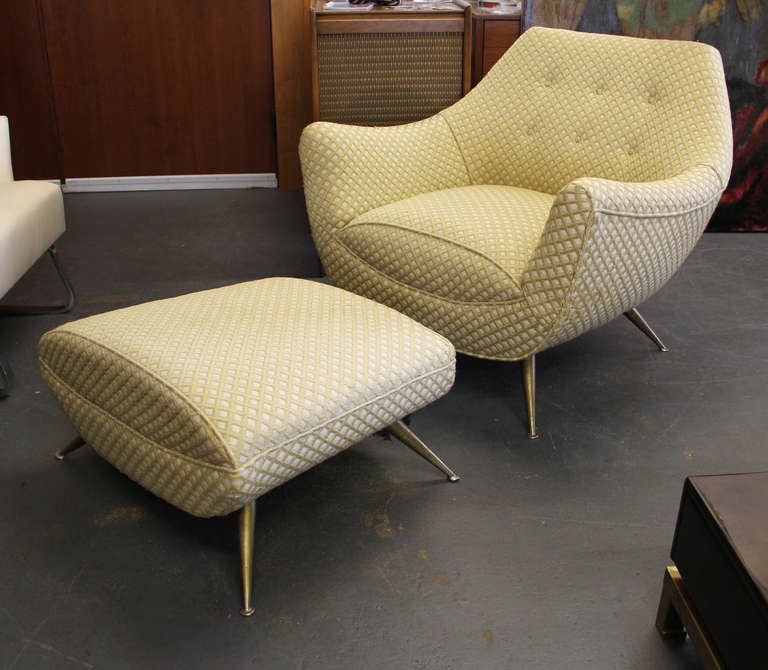 Brass Mid-Century Modern Lounge Chair and Ottoman by Henry P. Glass