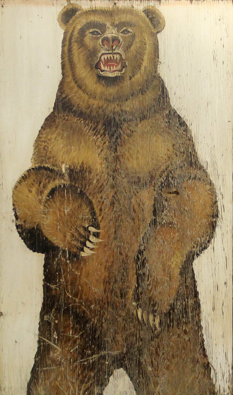 Fantastic Original Carnival Folk Art Painting of a Grizzly Bear