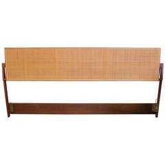 Retro Jens Risom Mid-Century Walnut Caned King/Queen Headboard