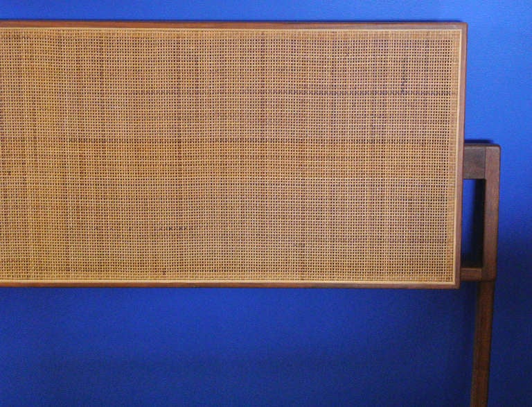 Jens Risom Mid-Century Walnut Caned King/Queen Headboard In Excellent Condition In Minneapolis, MN