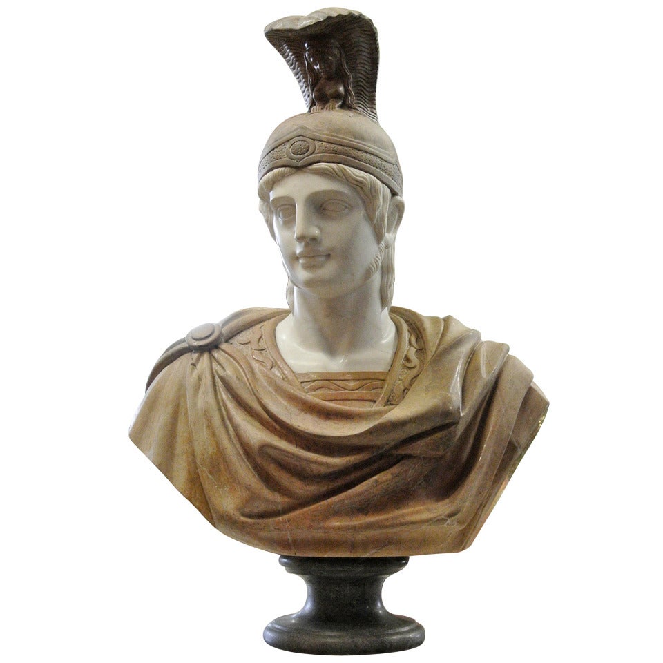 Massive Carved Classical Roman Style Marble Bust of a Centurion For Sale
