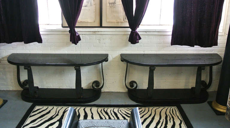 Pair of Art Deco Scroll  Wrought Iron Consoles in the Style of Samuel Yellin