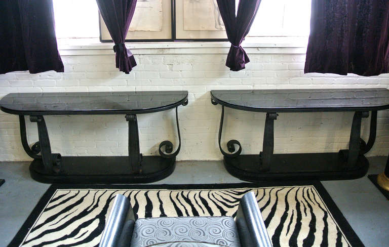 Pair of Art Deco Scroll  Wrought Iron Consoles in the Style of Samuel Yellin For Sale 2