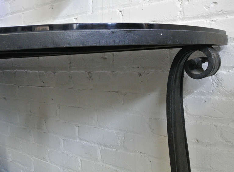 Pair of Art Deco Scroll  Wrought Iron Consoles in the Style of Samuel Yellin For Sale 1