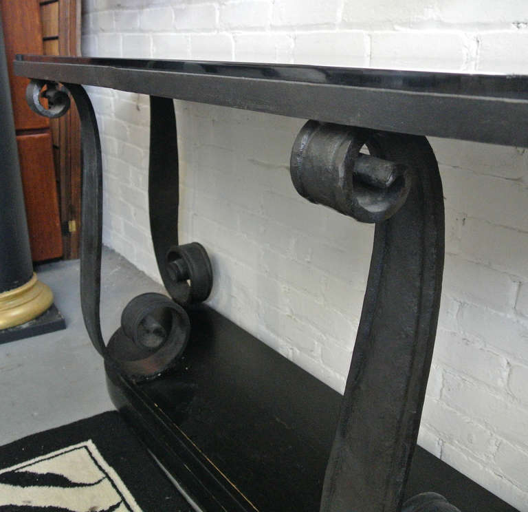 20th Century Pair of Art Deco Scroll  Wrought Iron Consoles in the Style of Samuel Yellin For Sale