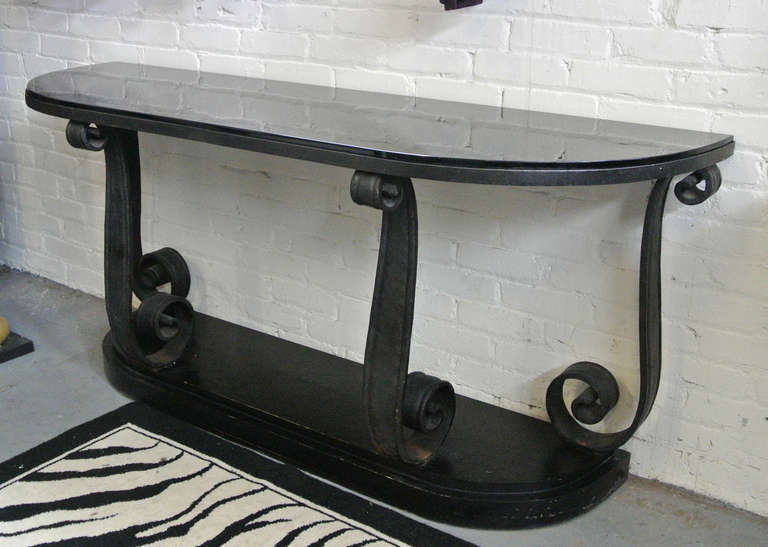 American Pair of Art Deco Scroll  Wrought Iron Consoles in the Style of Samuel Yellin For Sale