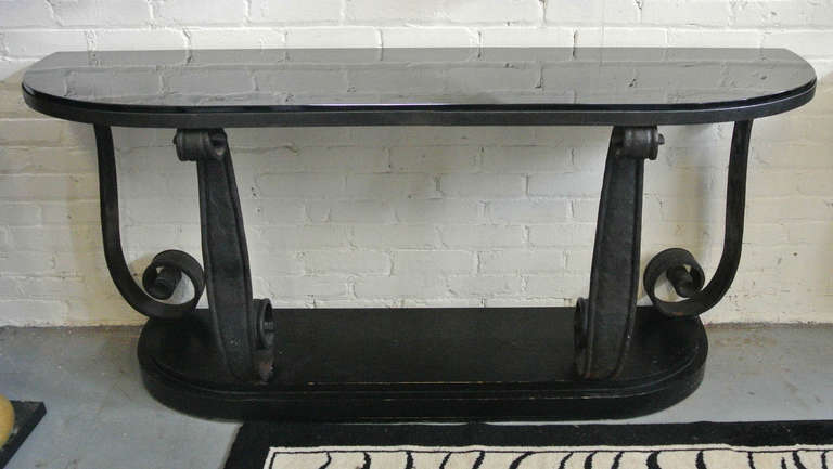 Pair of Art Deco Scroll  Wrought Iron Consoles in the Style of Samuel Yellin For Sale 3
