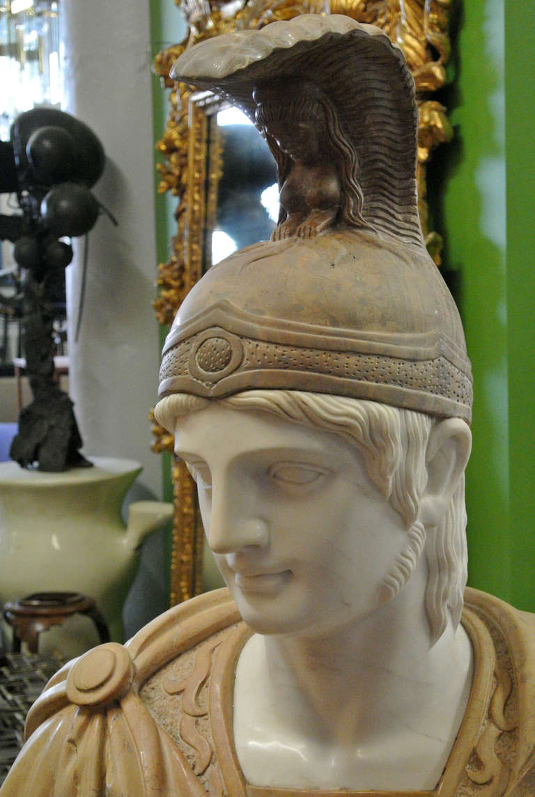 Italian Massive Carved Classical Roman Style Marble Bust of a Centurion For Sale