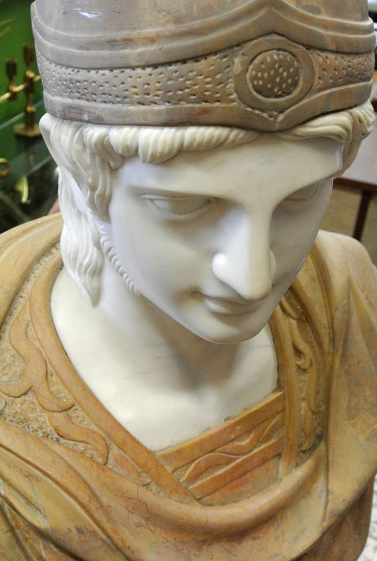 20th Century Massive Carved Classical Roman Style Marble Bust of a Centurion For Sale