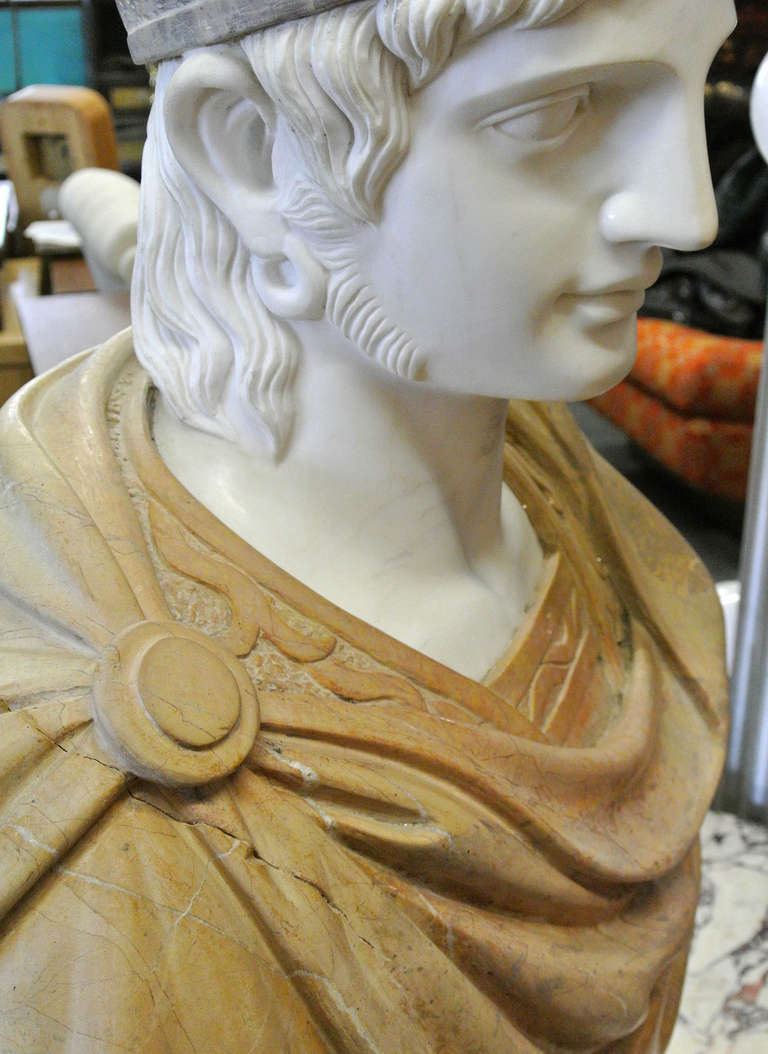 Massive Carved Classical Roman Style Marble Bust of a Centurion For Sale 1