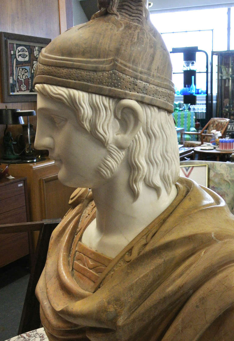 Massive Carved Classical Roman Style Marble Bust of a Centurion For Sale 2