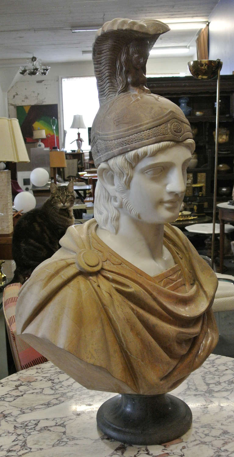 Massive Carved Classical Roman Style Marble Bust of a Centurion For Sale 3