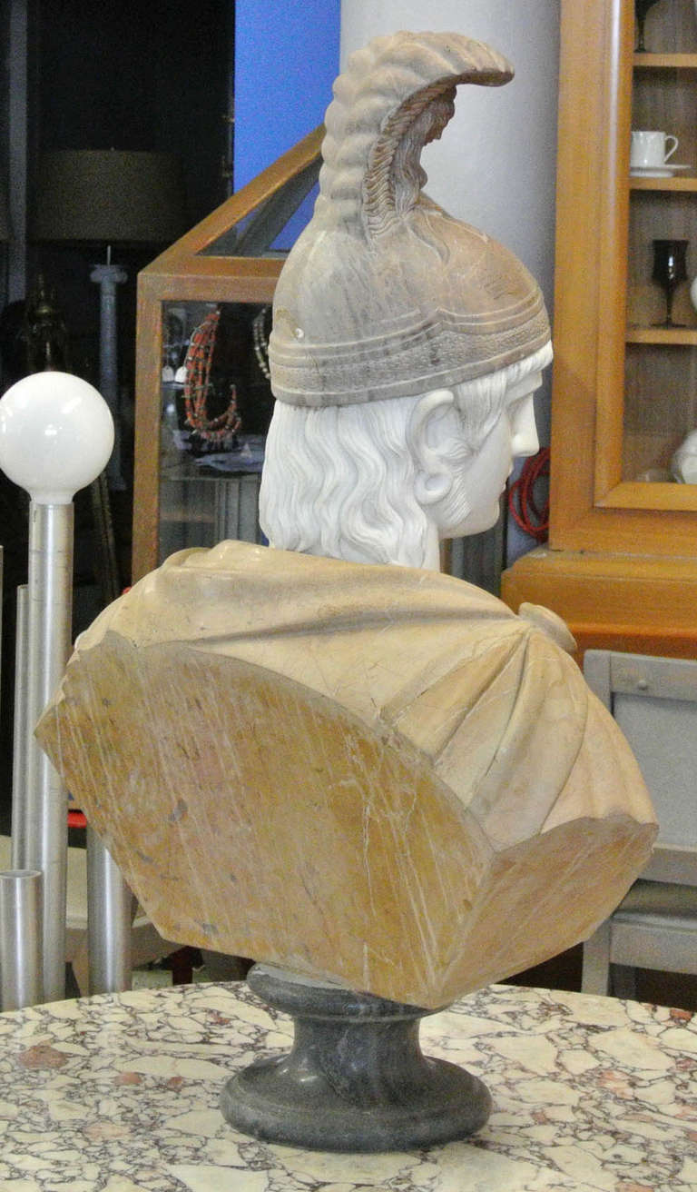 Massive Carved Classical Roman Style Marble Bust of a Centurion For Sale 4