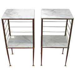 Pair of Italian Gio Ponti Style Brass and Marble Side Tables