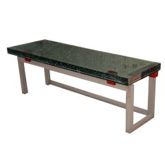 Vintage Unique Fontana Arte Style Etched Glass Bench with Metal legs