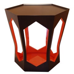 Custom Made Ebony and Orange Lacquer Hexagonal Occasional Table