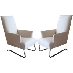 Pair of Donghia High Back Lounge Chairs with Chrome Legs
