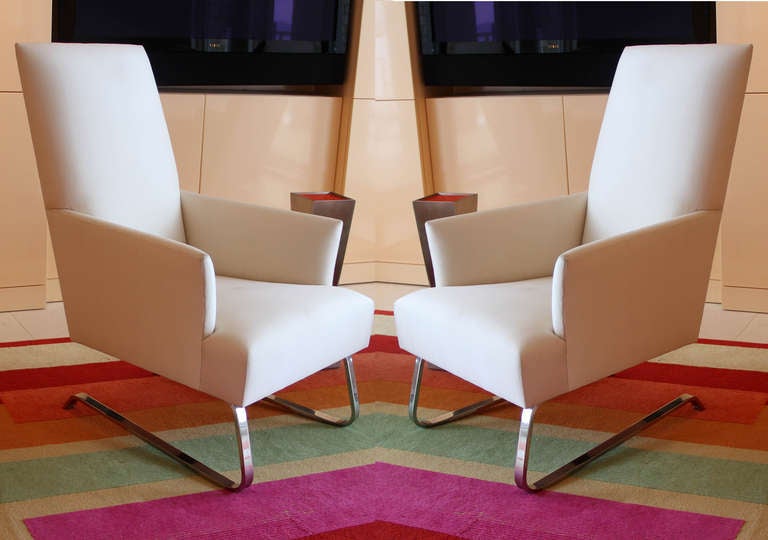 Pair of Donghia High Back Lounge Chairs with Chrome Legs