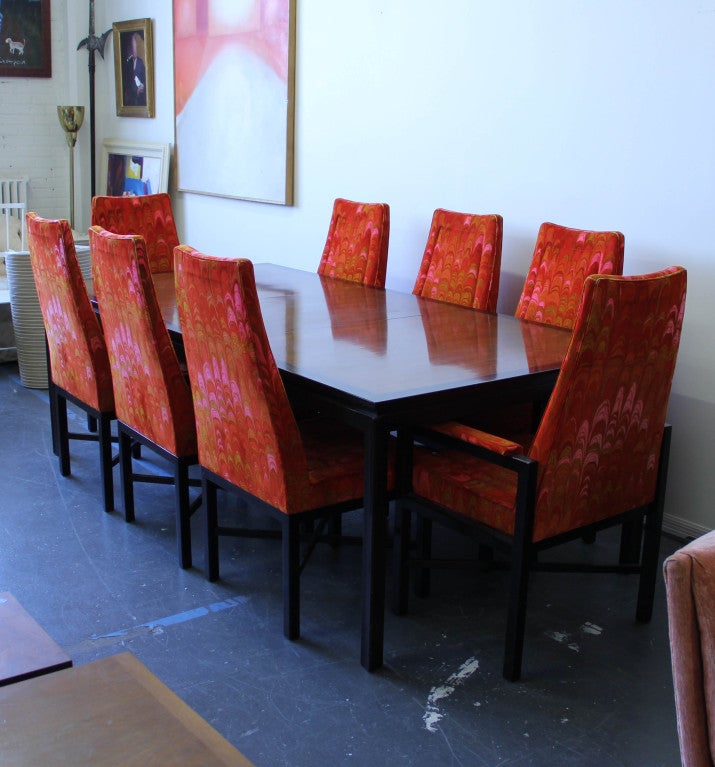 American Dunbar Dining Table and Eight Chairs with Original Upholstery