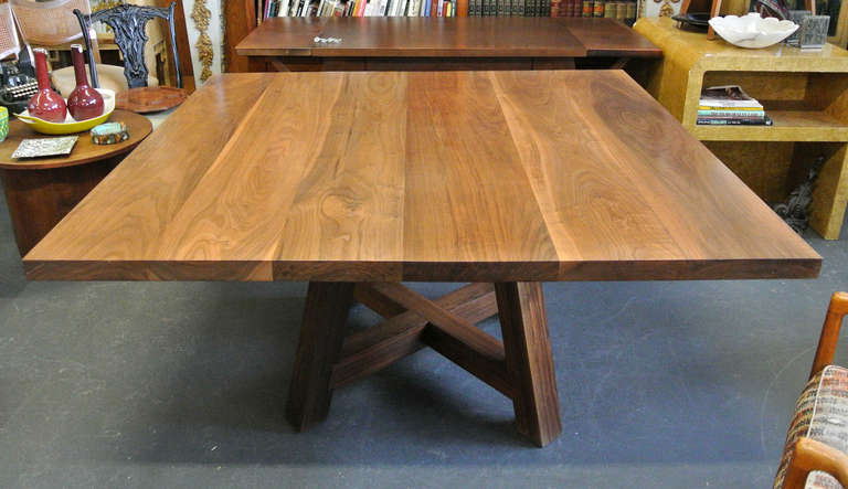 Custom Arts and Crafts style solid walnut plank dining or conference table.