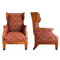 Pair of Antique Biedermeier Wing Chairs