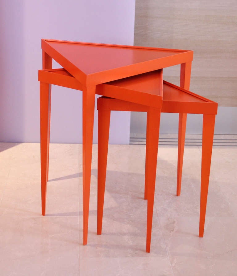 Mid-Century Modern Bright Orange Set Of Three Nesting Tables