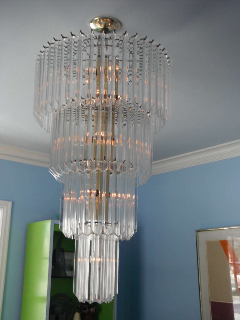 Large cascading Lightolier style vintage lucite chandelier