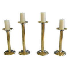 Two Pair of Karl Springer Brass and Chrome Large Candlesticks