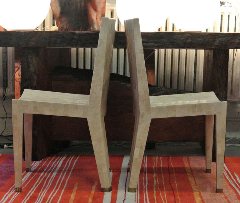 Rare and Unique set of Six Karl Springer Fossilized Coral JMF Dining Chairs