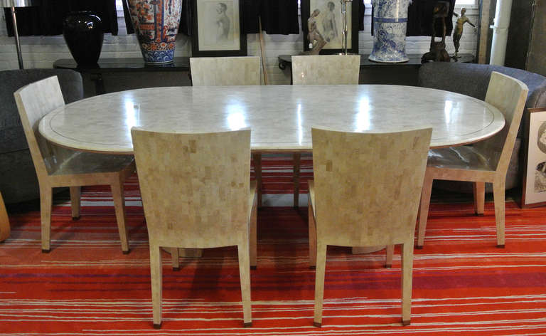 Rare and Unique set of Six Karl Springer Fossilized Coral JMF Dining Chairs For Sale 4