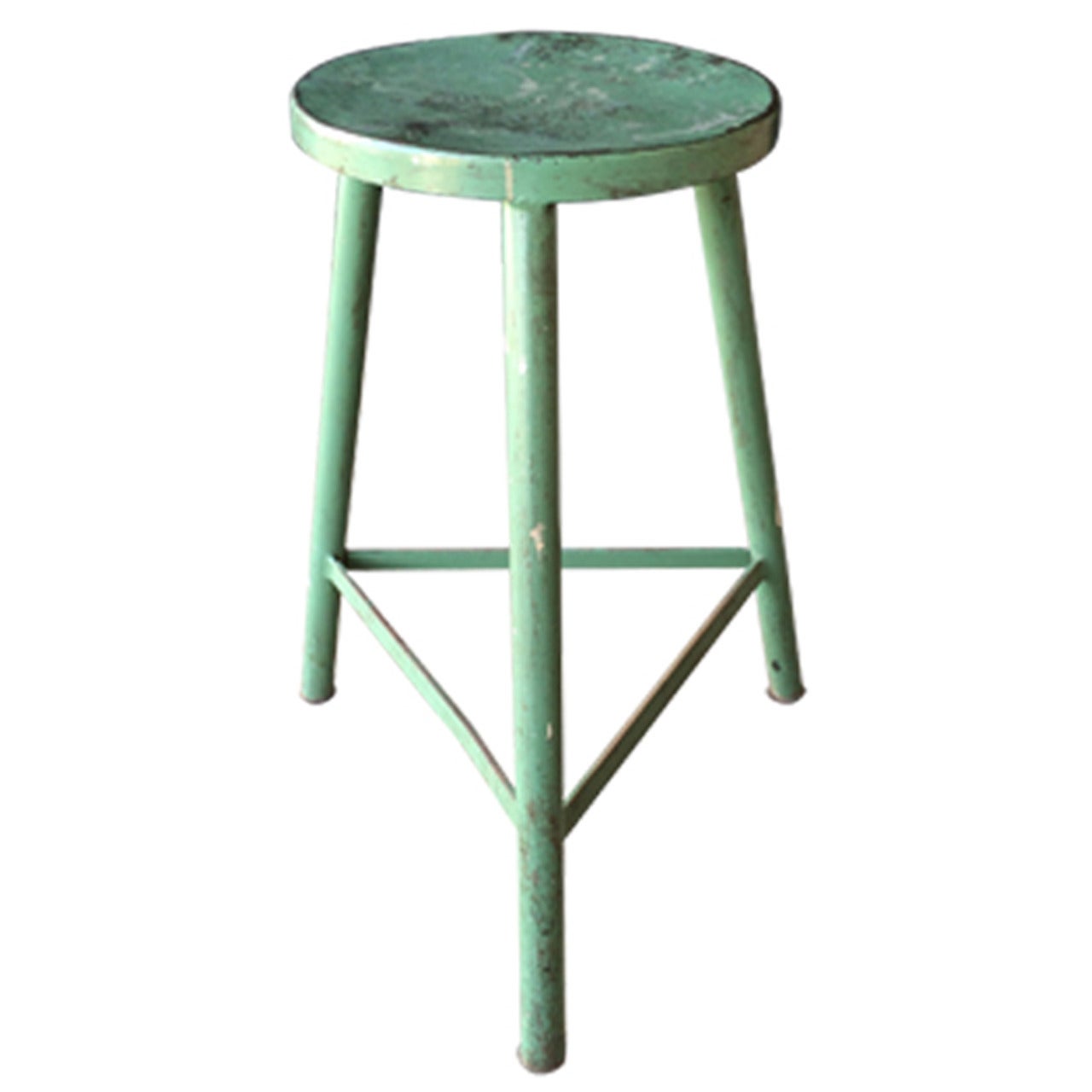 Vintage Industrial Metal Stools with Original Paint For Sale