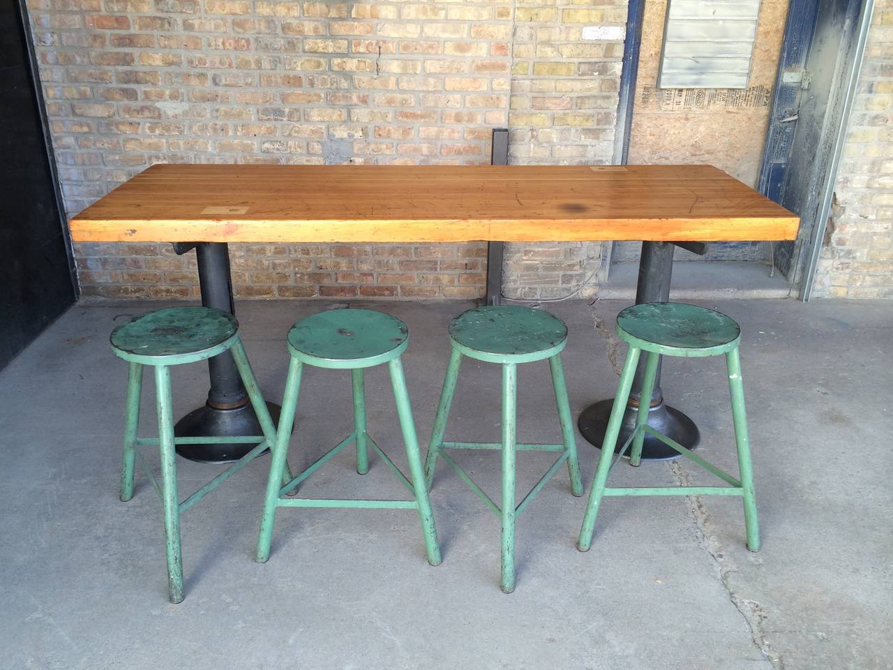 Vintage Industrial Metal Stools with Original Paint For Sale 1