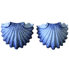Retro Italian Shell Form Pottery Wall Pockets Sconces