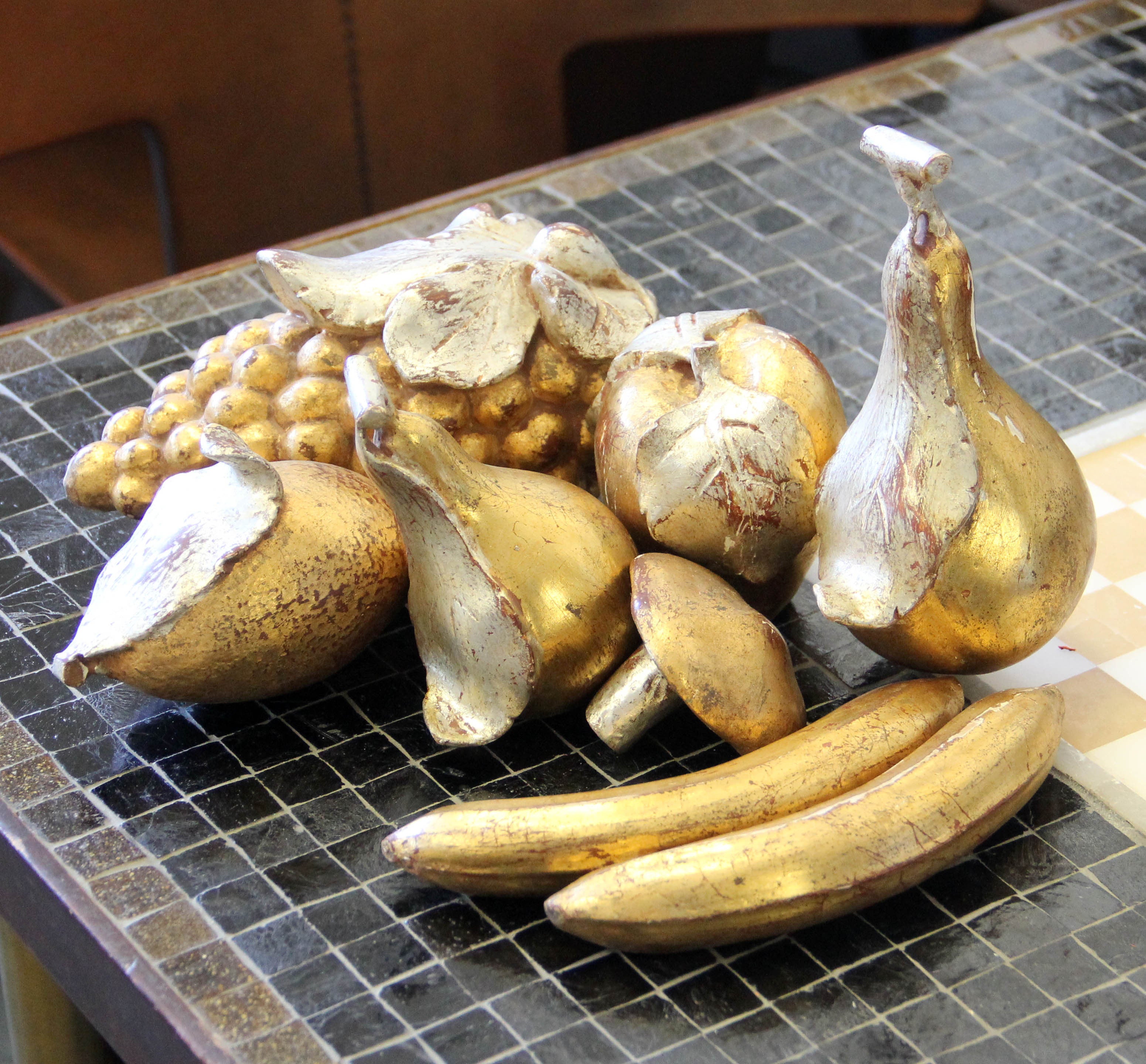 Eight Piece Set of Italian Carved Wood Silver and Gold Leaf Gilt Fruit